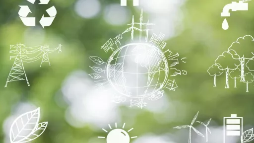 Power and energy symbols on green blurry background