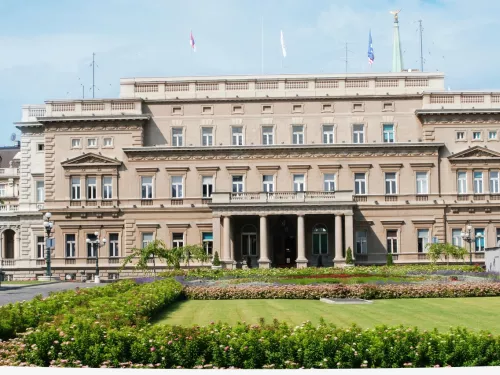 European administration building with gardens